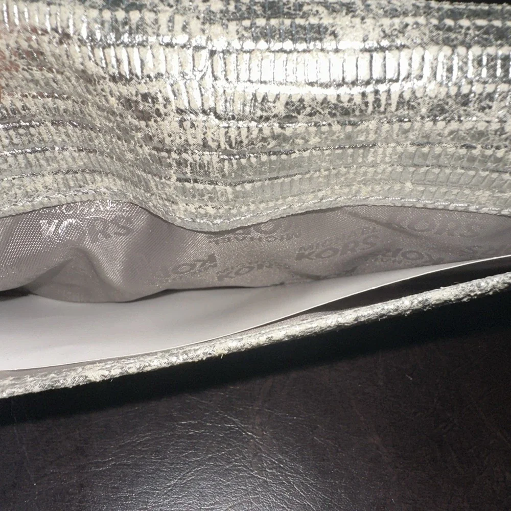 Michael Kors Tilda Flap Carryall Silver Python‎ Embossed Genuine Leather Wallet